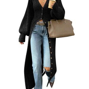 V-Neck Chunky Knit Maxi Cardigan Sweater Dress Elegant Cozy Fall Layering